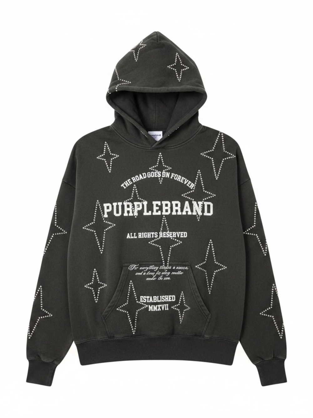 Purple Brand The Road Goes On Forever Studded Hoodie Black M NWT